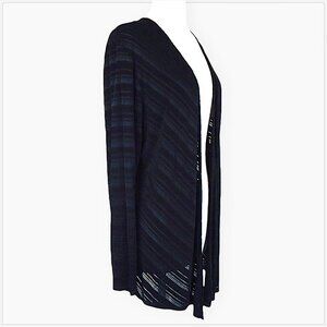 CHICOS TRAVELERS Black Slinky Striped Sheer Shadow Open Front Cascade Jacket 3